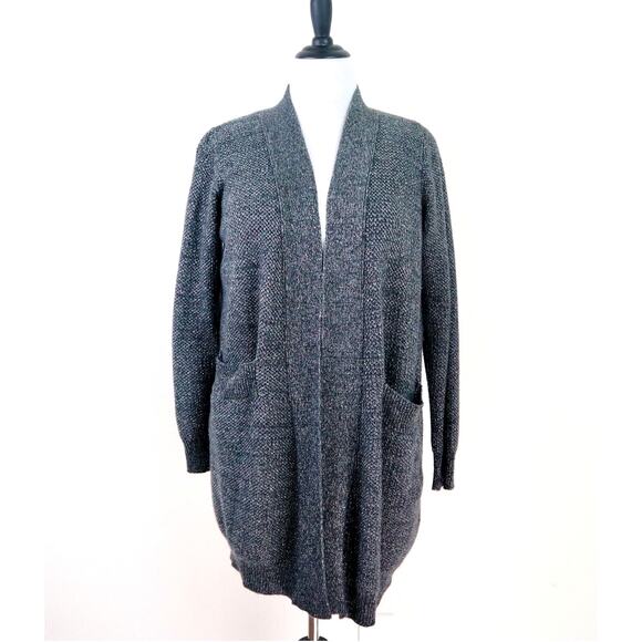 Victoria's Secret Size M Shimmer Knit Open Front Cardigan Black Silver - Picture 2 of 11